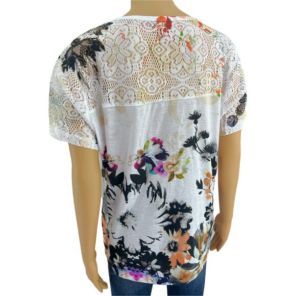 Essentials by Milano (L) White Multi Floral Doily Lace Short Sleeve Tee Shirt - Picture 4 of 7